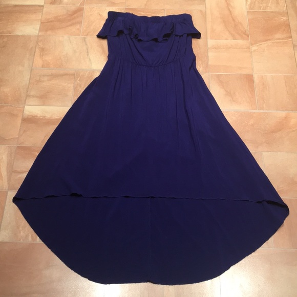 Dresses & Skirts - Women's Dark Blue Casual High Low Long Strapless Maxi Dress